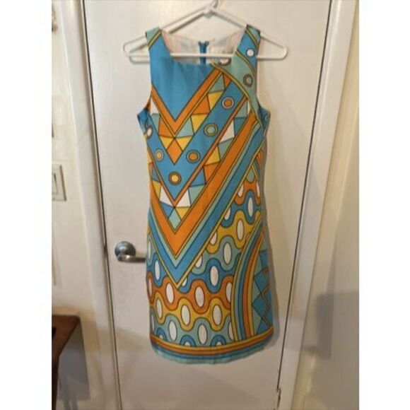 Julie Brown Blue Orange 100% Silk Dress Size 0 - Picture 1 of 11